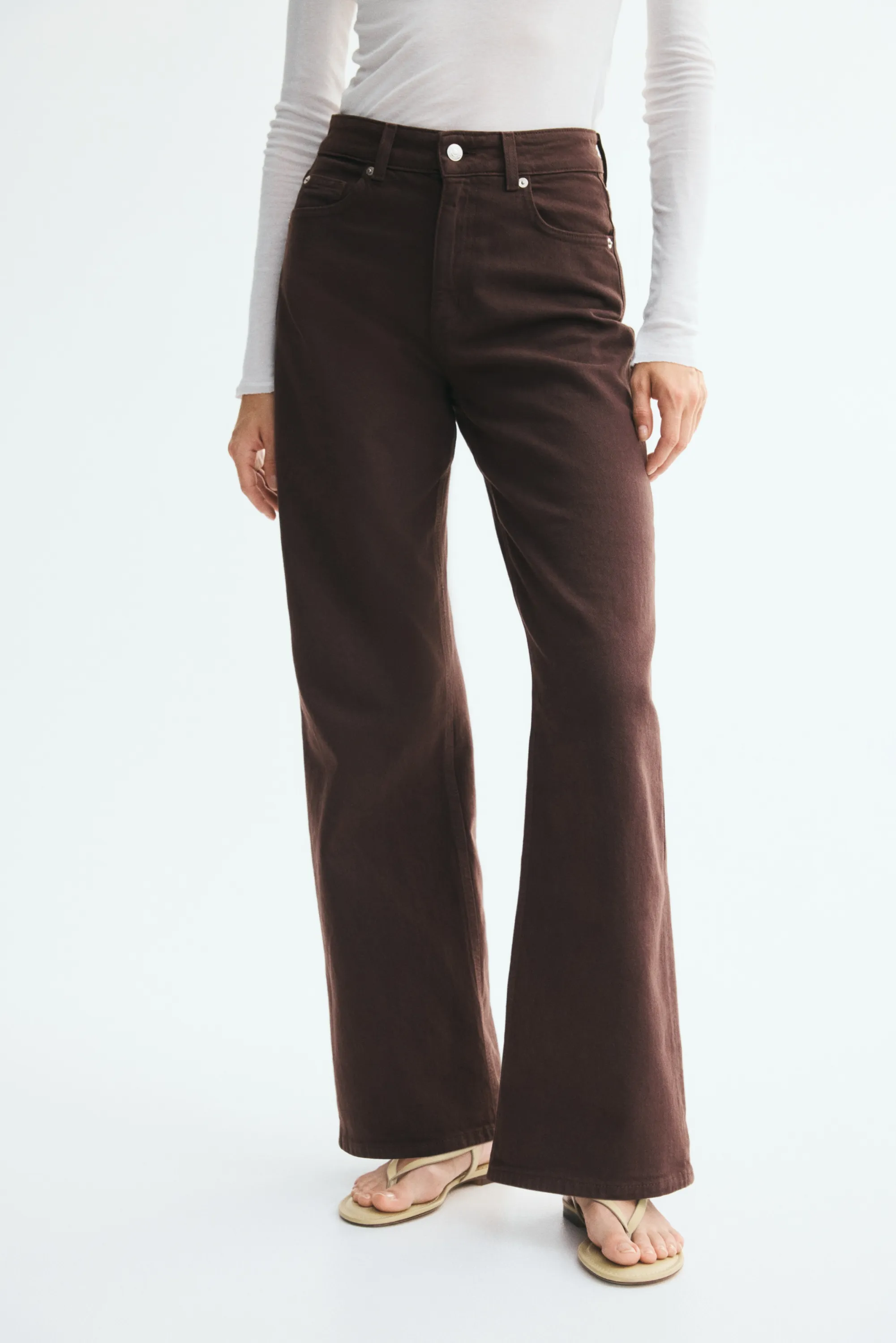 Wide High Waist Jeans - Marron foncé