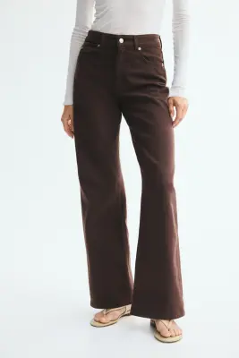 Wide High Waist Jeans - Marron foncé — photo 1