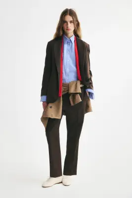 Blazer à fermeture droite en twill - Marron foncé — photo 1
