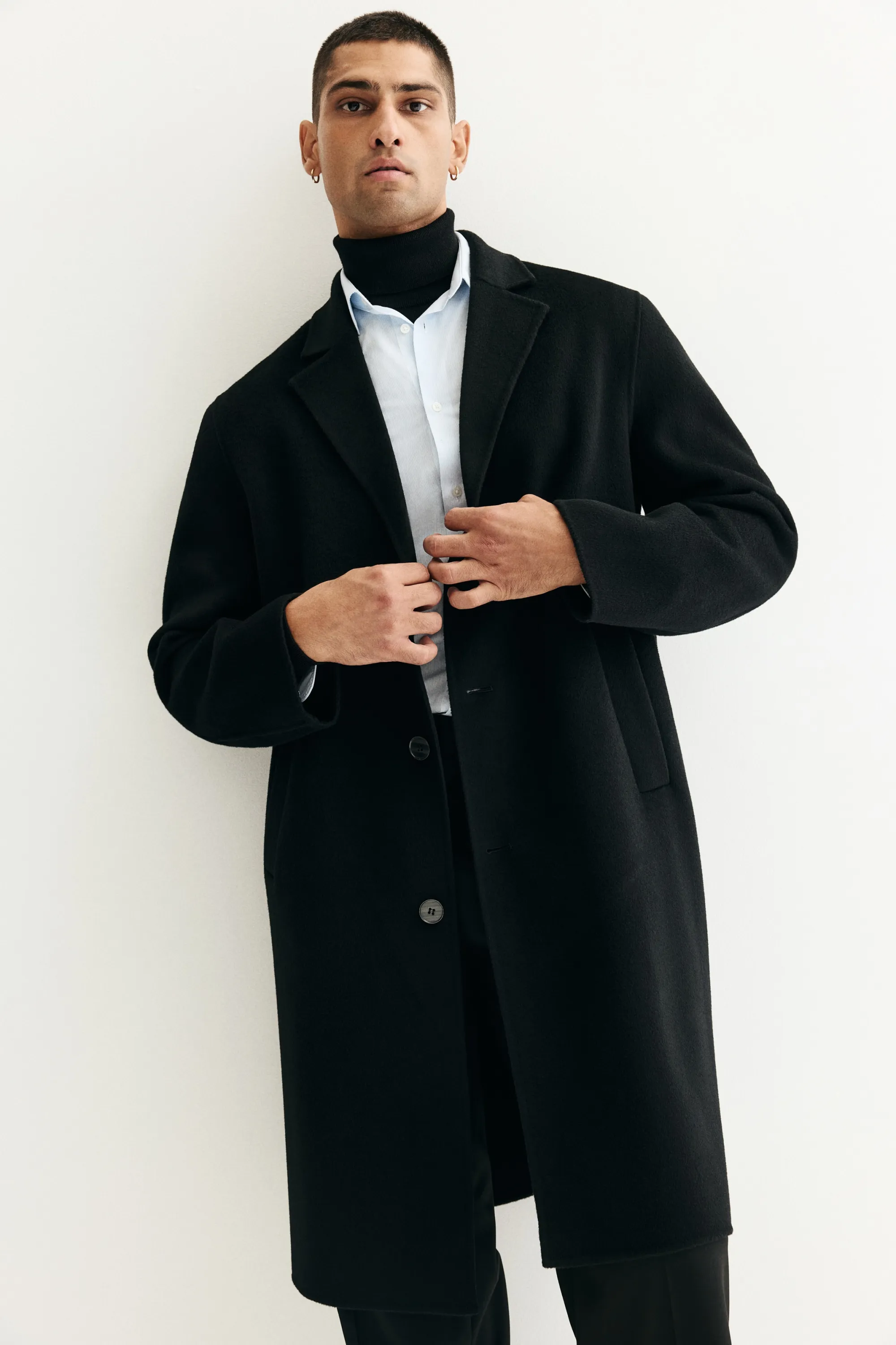 Manteau à fermeture droite en laine - Noir