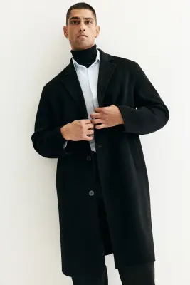 Manteau à fermeture droite en laine - Noir — photo 1