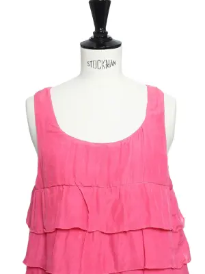 Top en soie et coton rose framboise à volants Prix boutique 125€ Taille 36 — photo 3