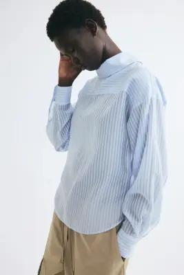 Blouse à col droit - Bleu clair/rayé — photo 3
