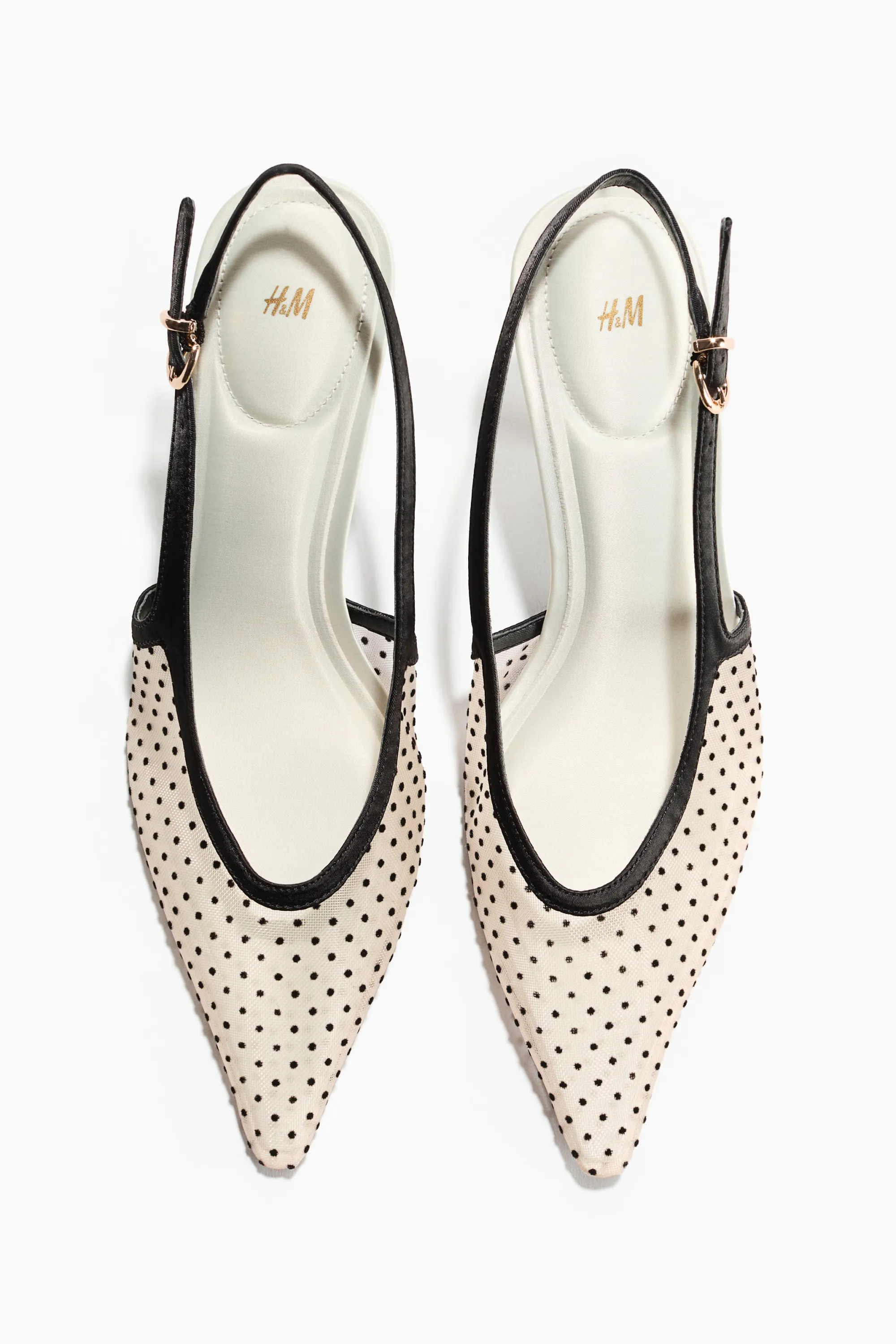 Escarpins à talon en mesh avec bride arrière - Crème/pois