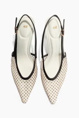Escarpins à talon en mesh avec bride arrière - Crème/pois — photo 1