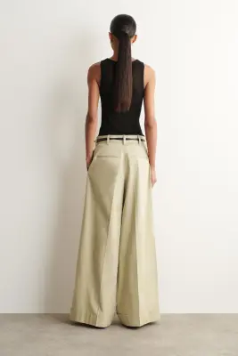 PANTALON LARGE À REVERS EN SERGÉ DE COTON - SABLE — photo 3