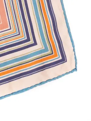 Foulard carré de soie imprimé graphique rayures orange bleu et blanc — photo 2