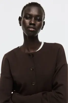 Blazer sans col en scuba - Marron foncé — photo 2