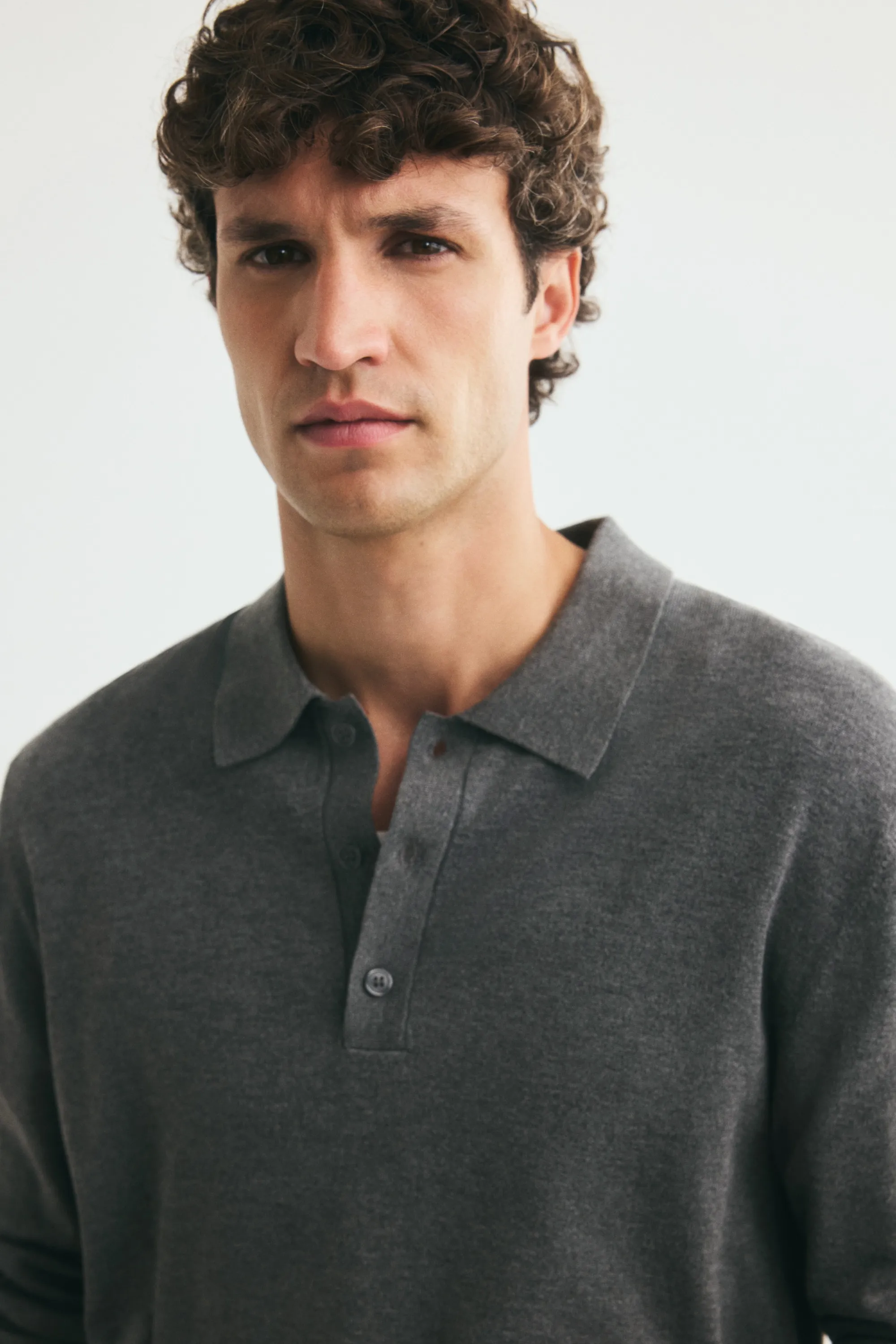 Polo Regular Fit en maille - Gris foncé chiné