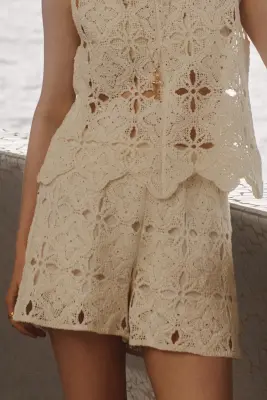 Short façon crochet - Crème — photo 3