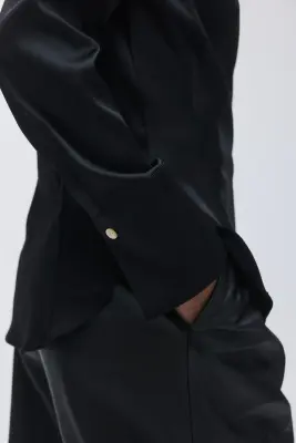 Chemise ajustée en twill - Noir — photo 1