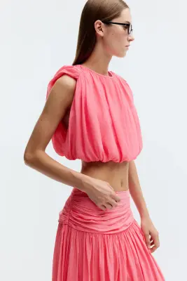 Top en crêpe avec base à effet boule - Rose — photo 4