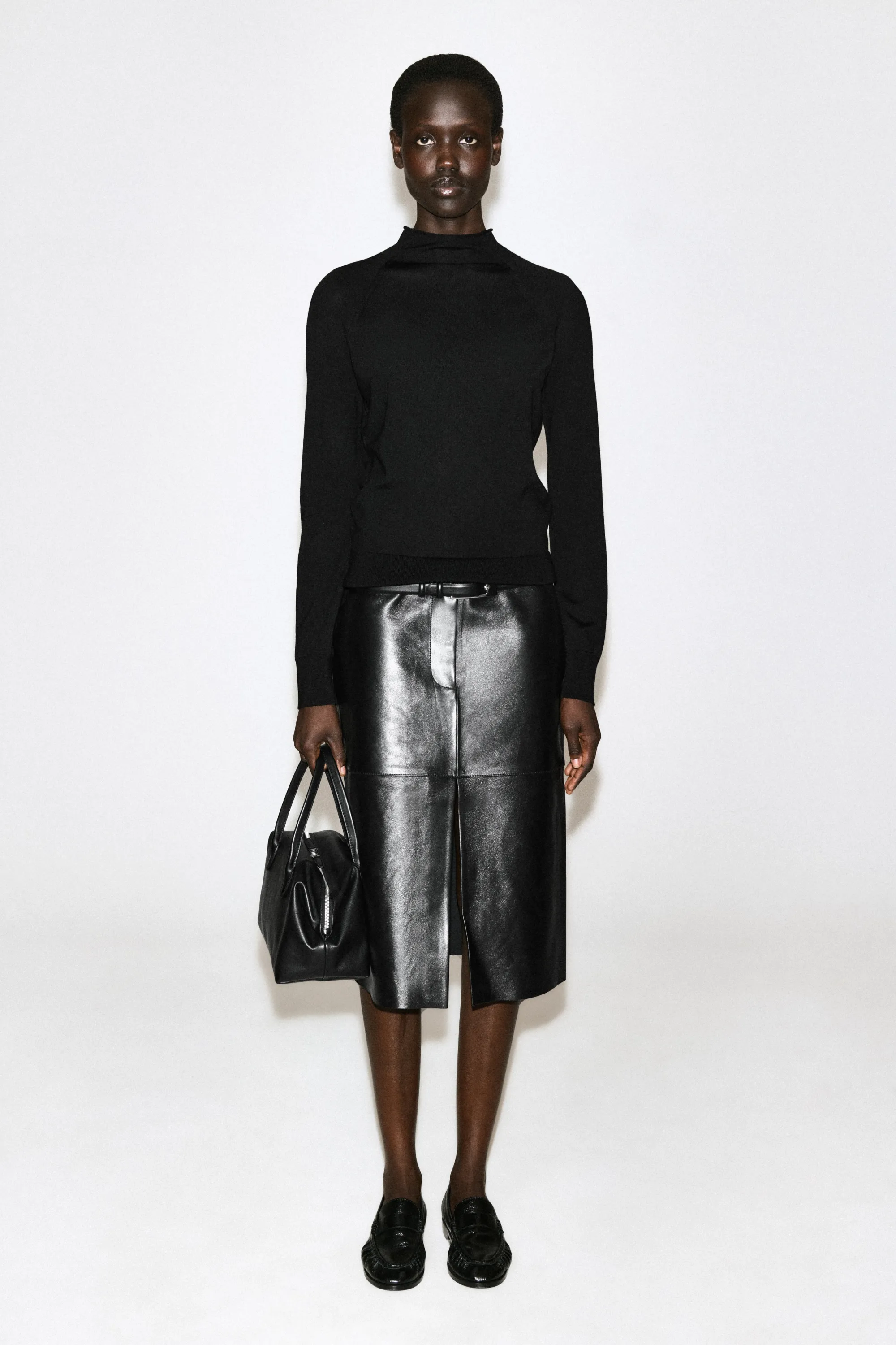 PULL COL CHEMINÉE LAINE MÉRINOS - NOIR