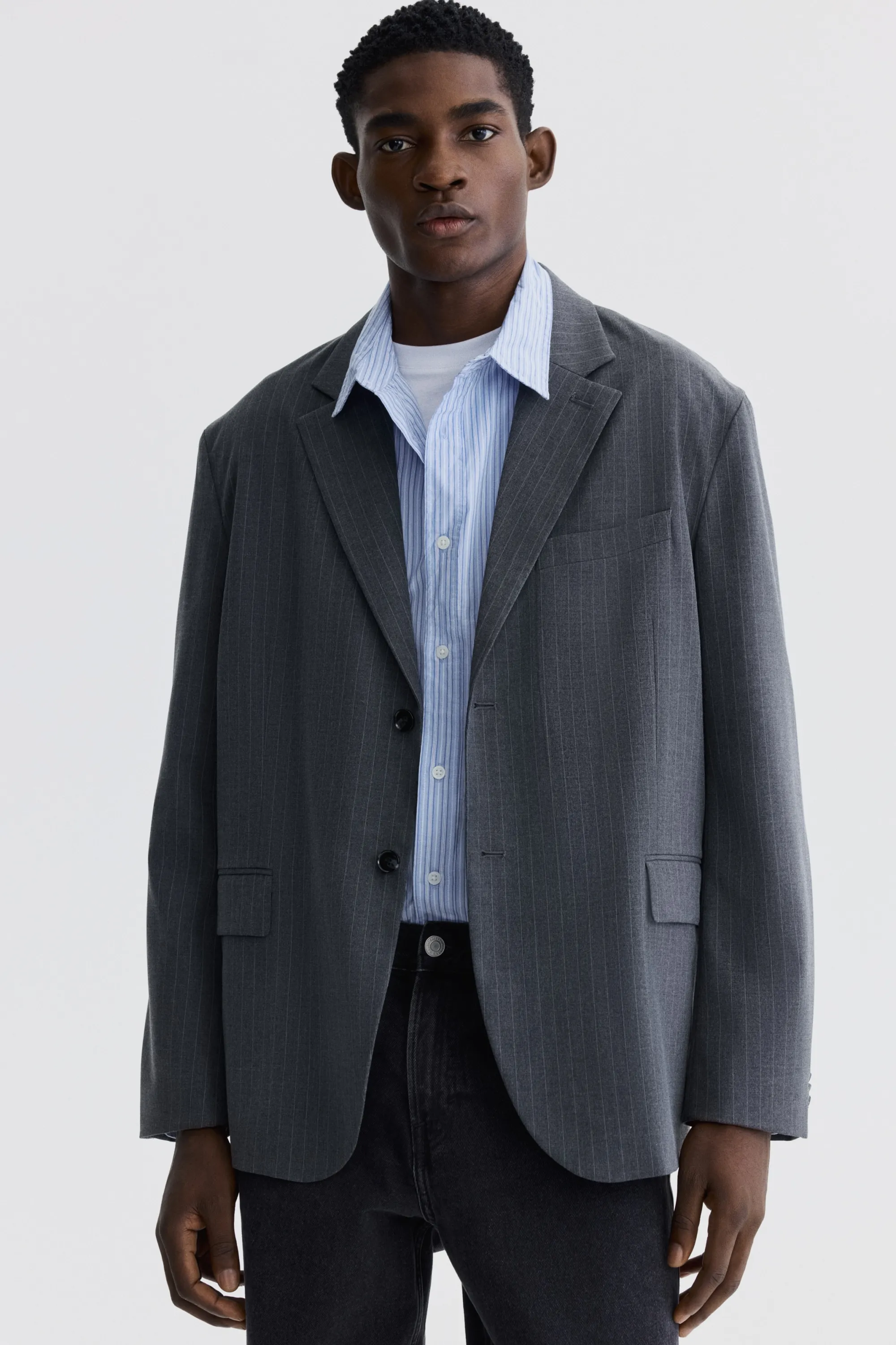 Veste Oversized Fit à fermeture droite - Gris/rayures tennis