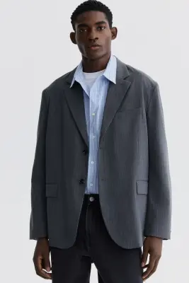 Veste Oversized Fit à fermeture droite - Gris/rayures tennis — photo 1