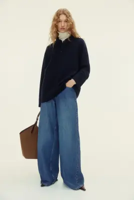 Pull façon polo en laine - Bleu marine — photo 1