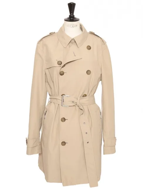 Trench ceinturé en toile beige à double boutonnière Prix boutique 650€ Taille M