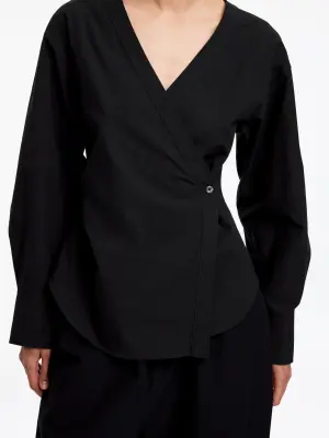 Chemise cache-cœur en coton - Noir — photo 3