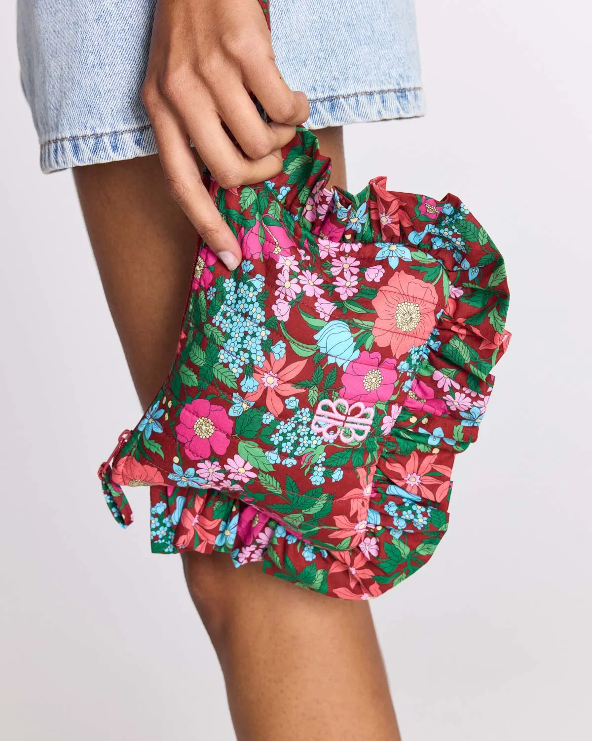 Pochette Carline imprimé Liberty rose et bordeaux