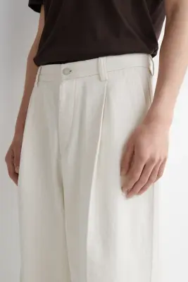 PANTALON EN DENIM À PLIS DÉCONTRACTÉ LARGE - BLANC — photo 3