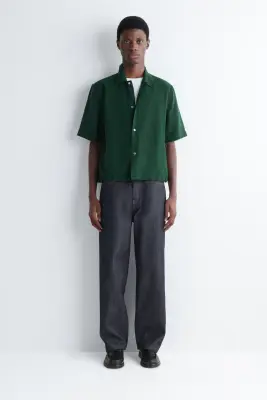 CHEMISE TEXTURÉE À OURLET AJUSTABLE - VERT FONCÉ — photo 3