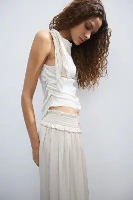 Jupe maxi à glands - Beige clair — photo 3