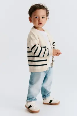 Gilet en maille de coton - Blanc/rayures bleues — photo 2