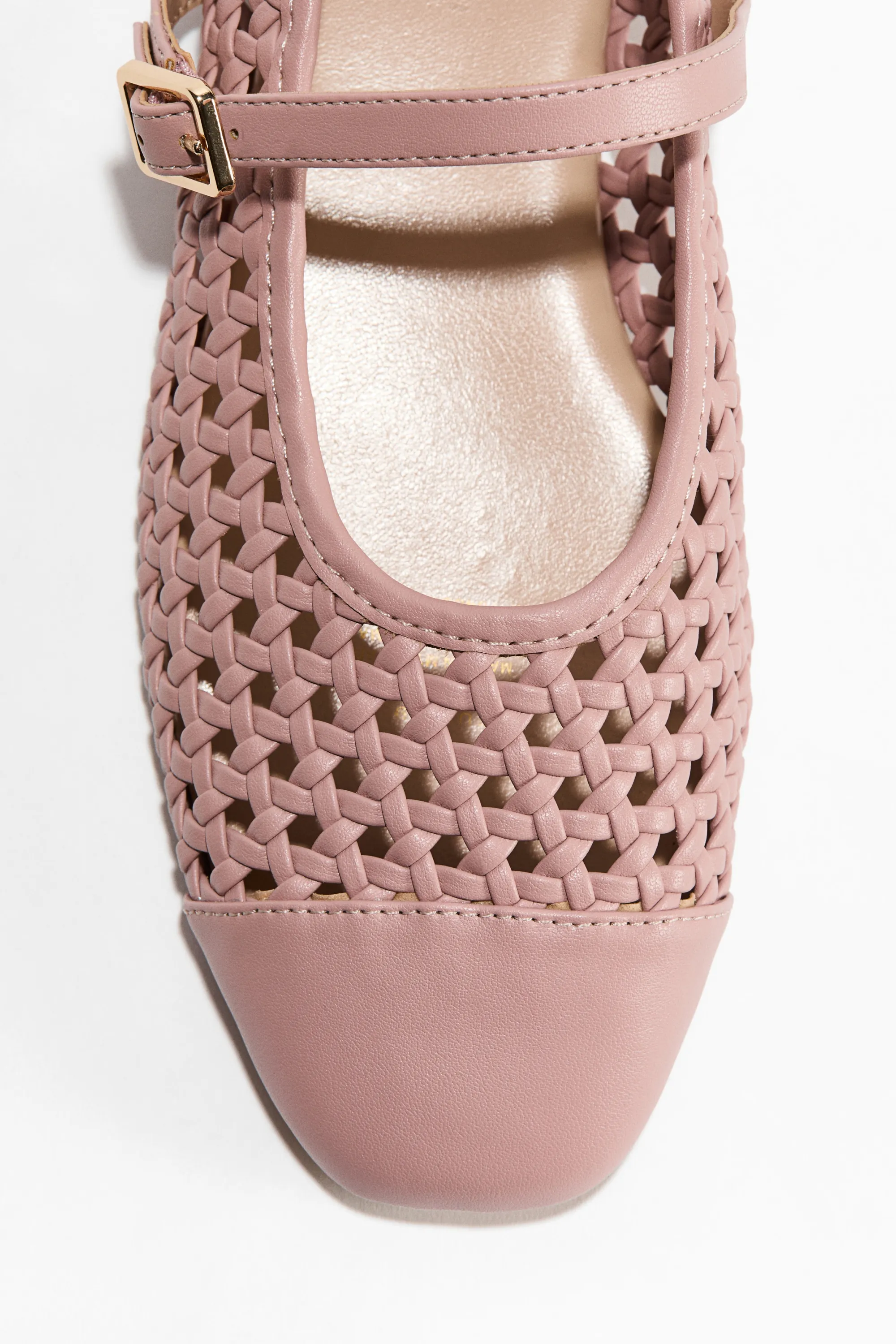 Ballerines babies tissées façon résille - Rose poudré