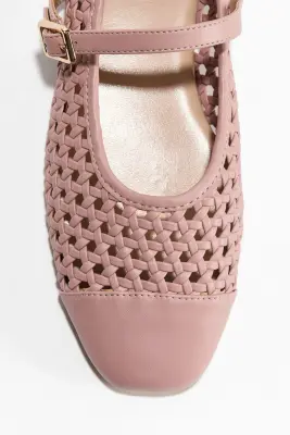Ballerines babies tissées façon résille - Rose poudré — photo 1