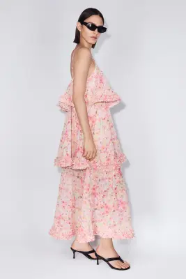 Robe à étages avec détails ruchés - Rose pêche/fleuri — photo 3