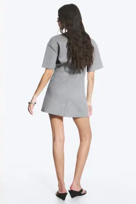 Robe tee-shirt mini en scuba clouté - Mélange gris - Clous — photo 3