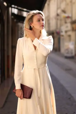 Hortensia Belted Dress - Cream — photo 2