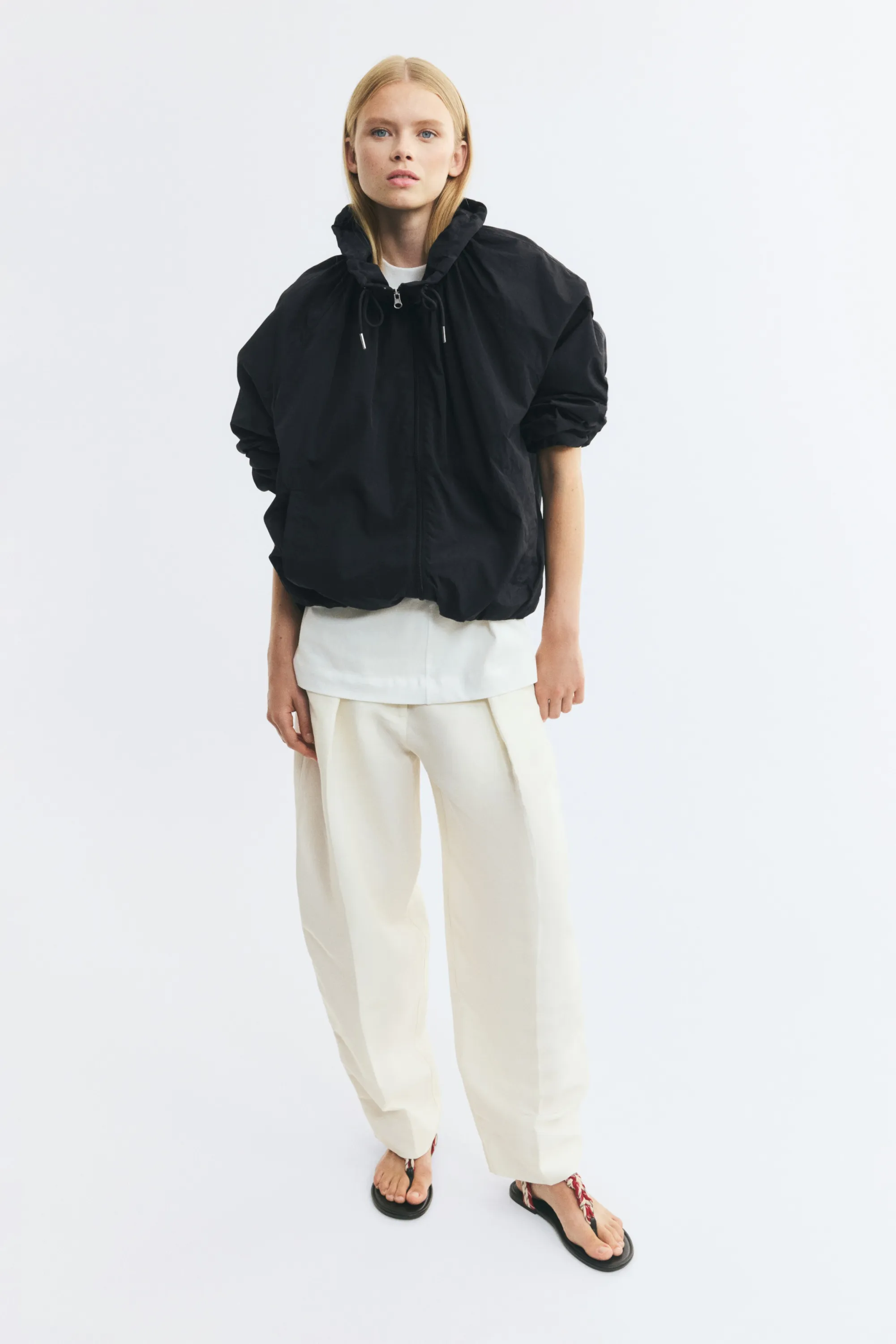 Veste à col entonnoir en nylon - Noir