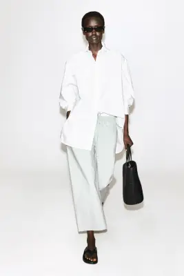 PANTALON DROIT EN COTON À CORDON DE SERRAGE - GRIS CLAIR — photo 2