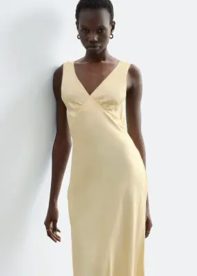 Robe combinaison midi à col en V - Jaune — photo 5