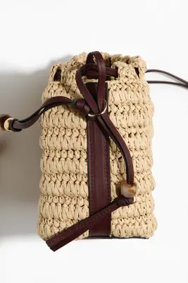 Sac crossbody en paille avec perles fantaisie - Beige/marron foncé — photo 2
