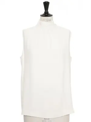 Blouse sans manche nœud au dos en crêpe blanc crème Prix boutique 485€ Taille 36 — photo 1