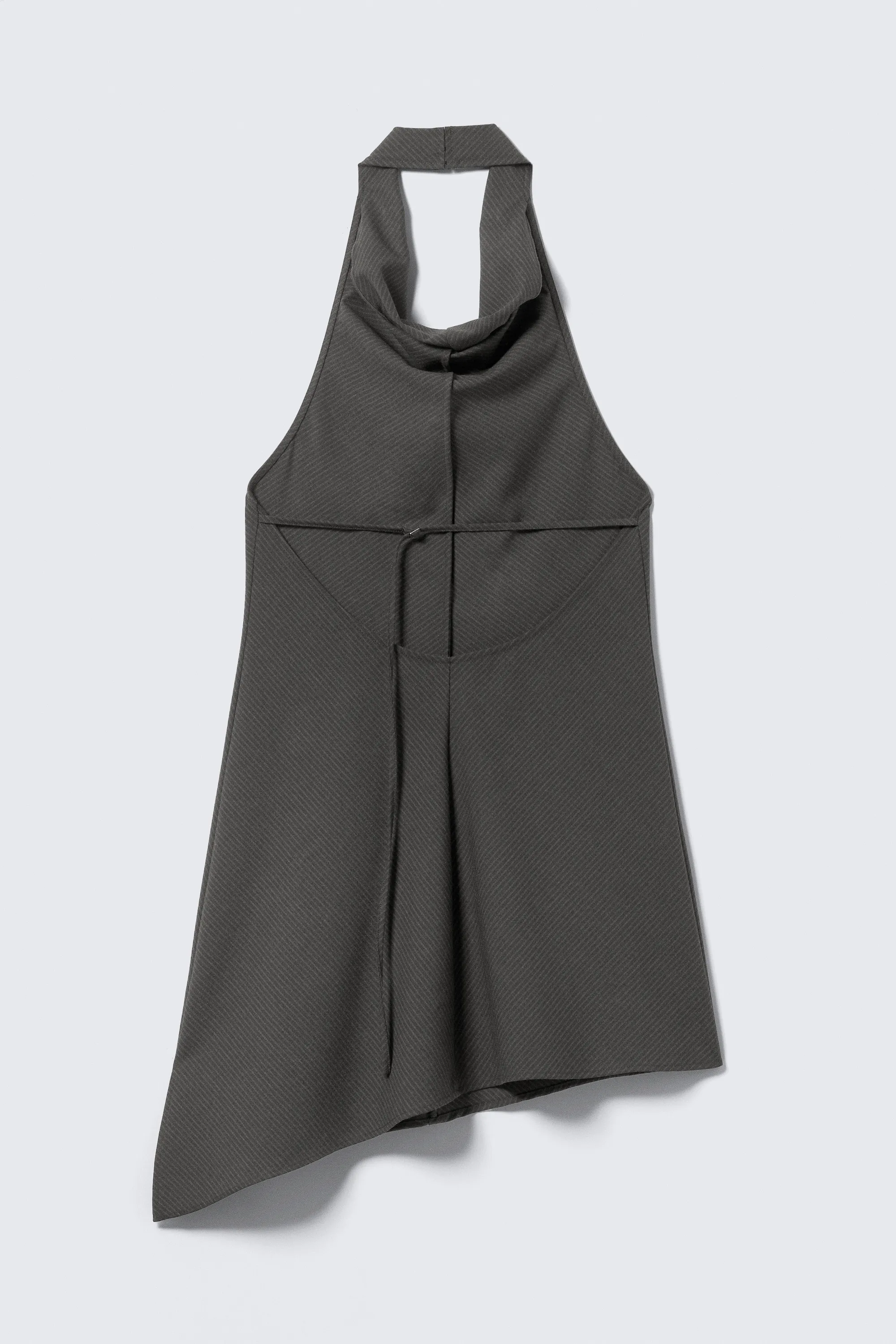 Robe midi drapée à col bénitier et dos nu - Gris foncé rayé