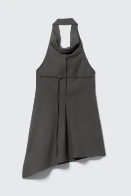 Robe midi drapée à col bénitier et dos nu - Gris foncé rayé — photo 1