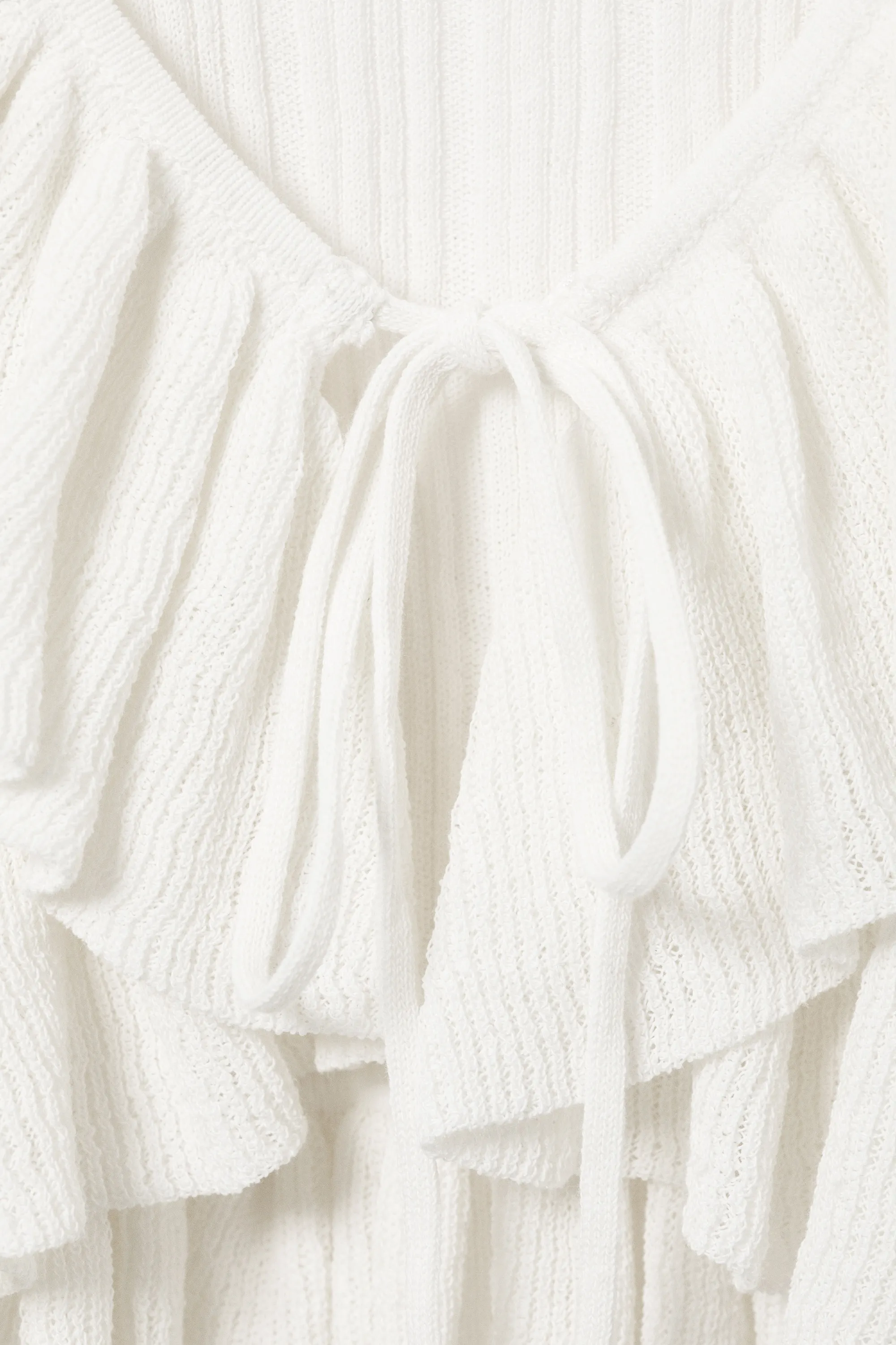CARDIGAN À COL V FRONCÉ EN MAILLE YULIA B - Blanc
