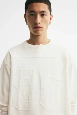 T-shirt Oversized Fit en coton avec motifs - Ivoire/86 — photo 2