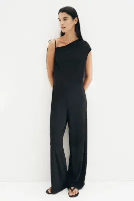 Combi-pantalon asymétrique en jersey - Noir — photo 1