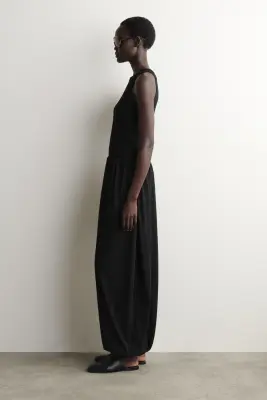 PANTALON BALLON EN JERSEY FRONCÉ - NOIR — photo 1