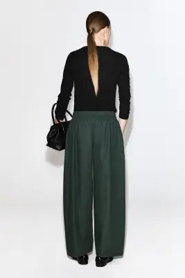 PANTALON BARREL TAILLE ÉLASTIQUÉE - VERT FONCÉ — photo 4