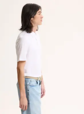 Polo Blanc Manches Courtes en Lin / Elasthanne — photo 3