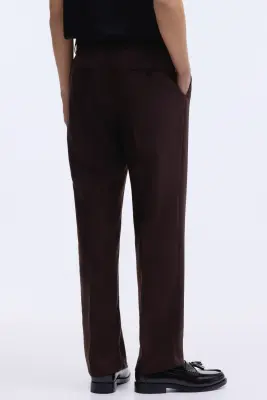 Pantalon de costume Regular Fit en laine mélangée - Marron foncé — photo 4