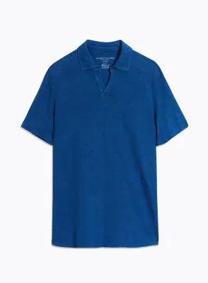 Tee shirt Bleu Manches Courtes Col Polo en Lin / Elasthanne — photo 4