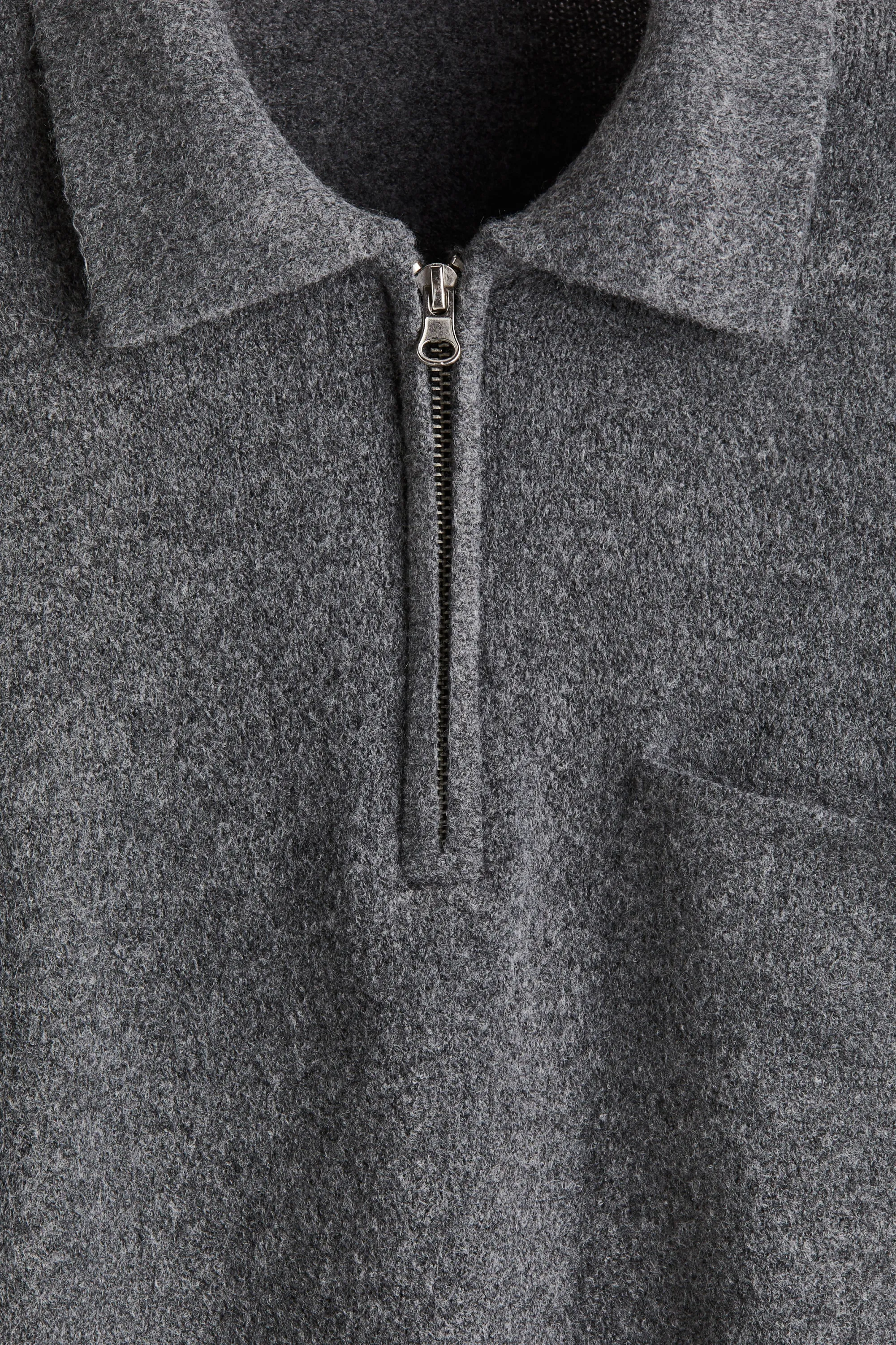 Pull Regular Fit avec col zippé - Gris foncé chiné