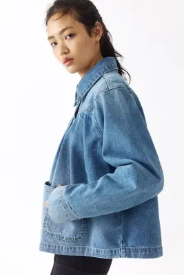 Veste oversize plissée en denim - Bleu denim clair — photo 4