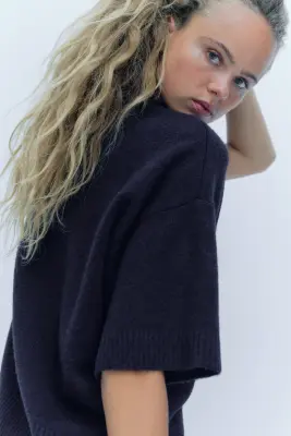 T-shirt en maille - Bleu marine — photo 3